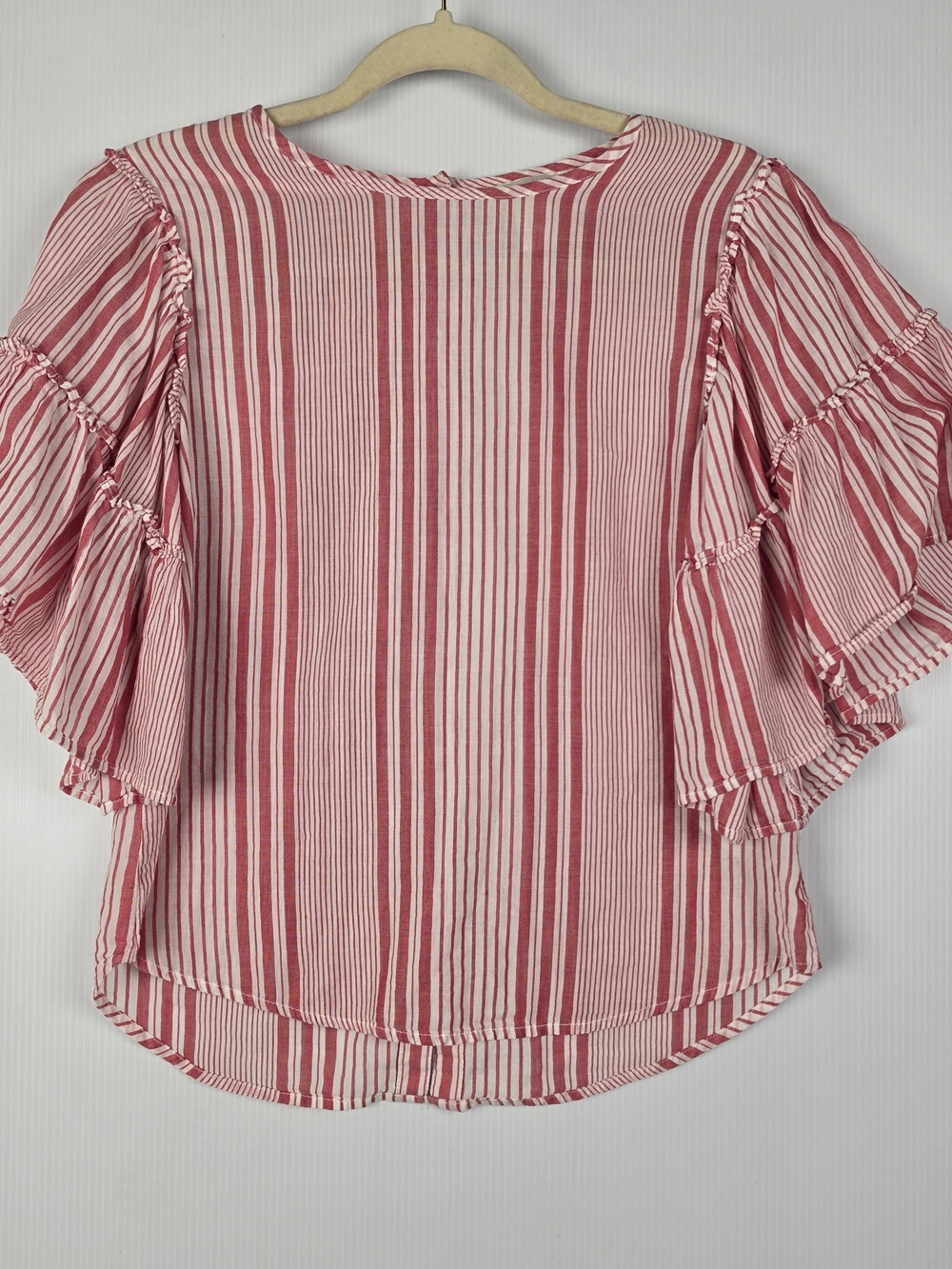 H&M Pink & White Striped Ruffle Sleeve Blouse